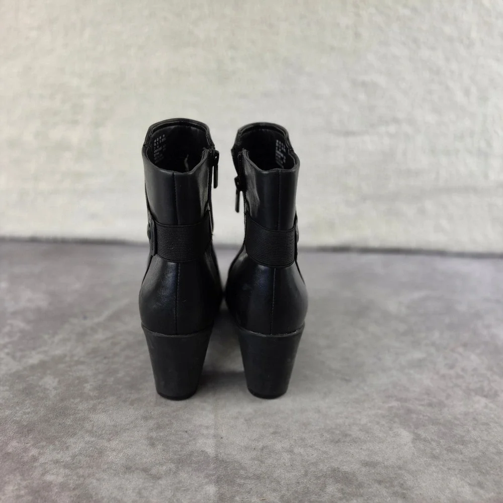 Clarks Womens Black Leather Ankle Boots Block Heel Side Zip 26111340 Size 8